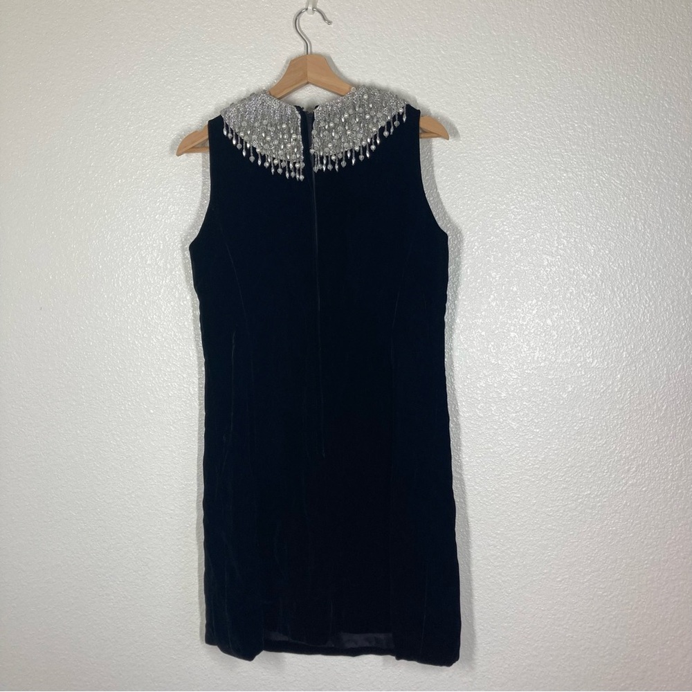 Joseph Magnin Vintage 70s Dress M velvet Embellished Black Silver stones Glam - Picture 9 of 16